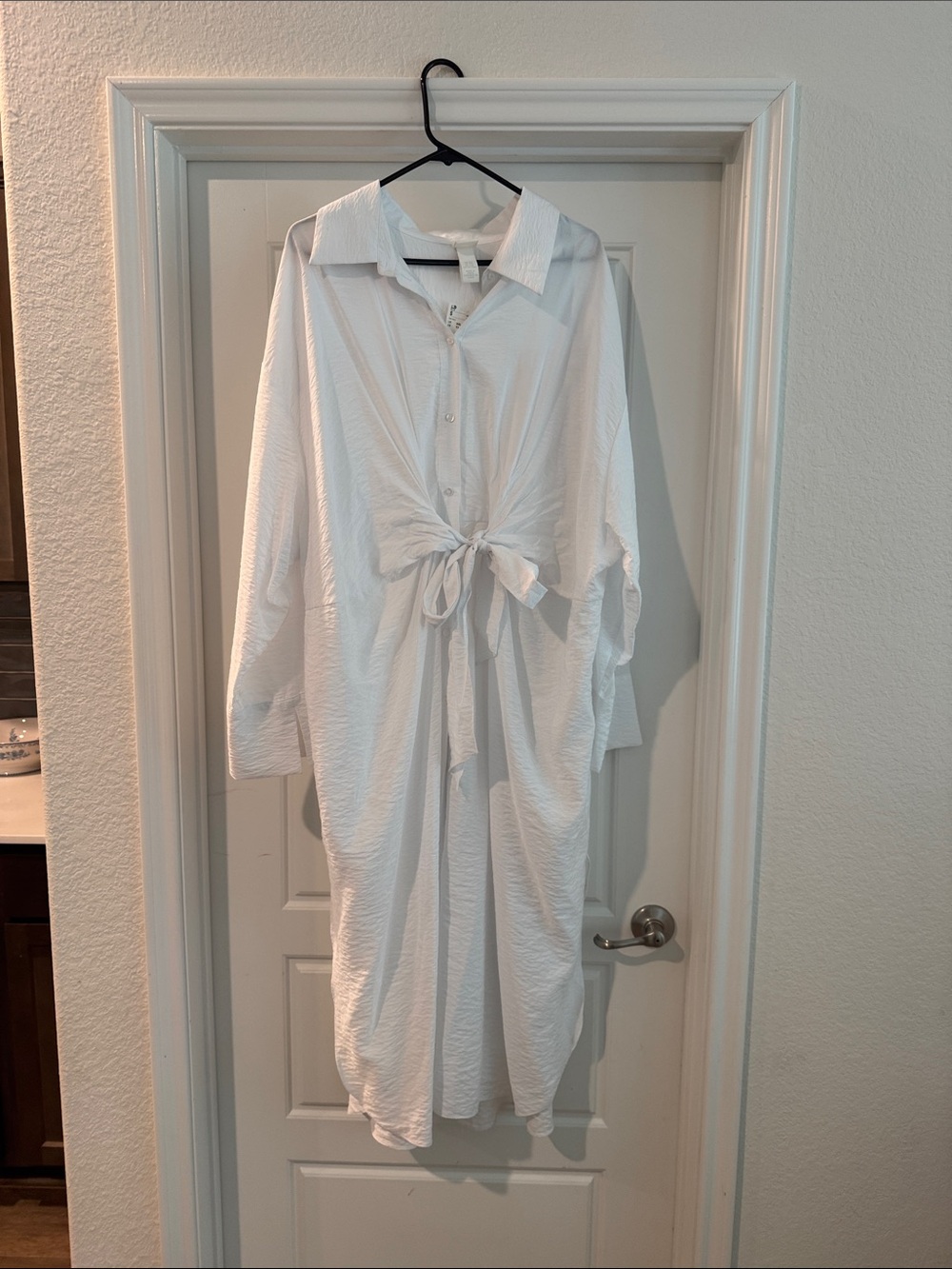 H&M White Tie-Front Maxi Shirt Dress